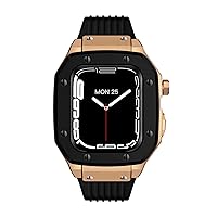 KANUZ Uhrengehäuse aus Legierung für Apple Watch Series 7 6 5 4 SE 45 mm 42 mm 44 mm Luxus Metall Gummi Edelstahl Uhr Modifikation Mod Kit Zubehör