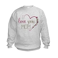 Kids Sweatshirt I Love You Mom Burlap and Pink Heart