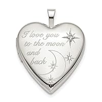 925 Sterling Silver Engravable 20mm Love To The Celestial Moon Diamond Heart Photo Locket Pendant Necklace Jewelry Gifts for Women
