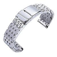 22mm 24mm Silver Stainless Steel Watch Bracelet for Breitling Strap Watch Band for Avenger NAVITIMER SUPEROCEAN Watchbands (Color : Stainless, Size : 24mm)