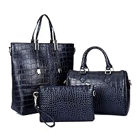 Leather 3Pcs Set Shoulder Handbag for Women Crocodile Print Top-handle Bag Work Crossbody Purse Shopper Satchel