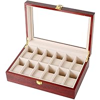 Watch Box Wooden 12 Slots Jewelry Watches Display Lockable Storage Box With Glass Lid Brown Watch Organizer Collection (Size : 31x21x9cm)