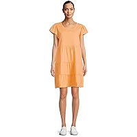Time and Tru Women's 100% Cotton Knit Tiered Dress with Pockets