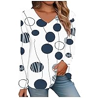 Vacation Outfits for Women,Long Sleeve Tops for Women V Neck Printed Fashion Summer Y2K Blouse Casual Loose Fit Oversized Tunic T Shirts Dresses for Women 2024