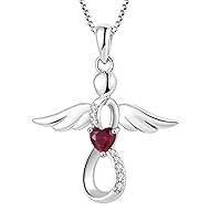 FJ Guardian Angel Necklace 925 Sterling Silver Infinity Pendant with Birthstone Cubic Zirconia Jewellery Gifts for Women Girls
