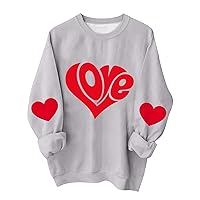 Valentine Day Tops for Women, Women's Casual Fashion Funny Heart Love Printed Long Sleeve Round Neck Summer Top Blouse
