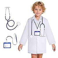 Doctor Costume for Kids White Doctor Lab Coat with Stethoscope ID Card Children Dress Up Kit for Kids Halloween