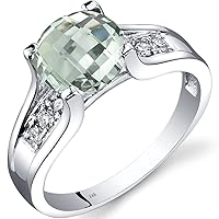 PEORA Green Amethyst and Diamond Cathedral Ring for Women 14K White Gold, Natural Gemstone, 1.75 Carats Round Shape 8mm
