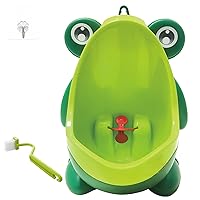 Frog Pee Training with Brush Hook,Green Cute Potty Training Urinal,Potty Training Toilet for Boys Kids Toddler with Funny Aiming Target,Frog Shape Pee Trainer