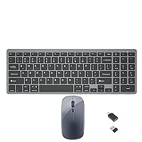 Wireless Keyboard and Mouse Combo, 2.4G/Bluetooh Dual Mode Rechargeable Ultra Slim Silent 4-Button Mouse and Scissor Switch 95-Key Keyboard with Num Pad, for PC/Tablet/Laptop/Mac, Black Grey
