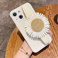Bonitec for iPhone 14 Case with Wrist Strap, Cute Pretty Sunflower Wristband Grip Holder Stand Cover Camera Protection Shockproof Protective Women Girls Phone Case for iPhone 14, White
