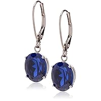 Amazon Collection 14k White Gold 8 x 10mm Oval March Birthstone Created Blue Sapphire Dangle Earrings for Women with Leverbackss