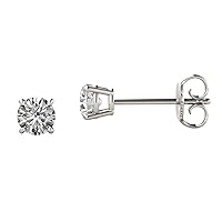 Charles & Colvard Created Moissanite Round Cut Stud Earrings for Women | Lab Grown | Solid 14K White Gold with Rhodium