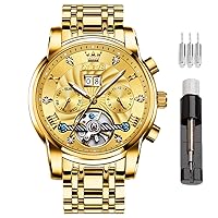 OLEVS Watches Men Automatic,Self Winding Skeleton Watches for Men Tourbillon No Battery,Luxury Stainless Steel Watch with Date Mechanical Men's Watches Waterproof Fashion for Men