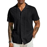 PJ PAUL JONES Mens Casual Button Down Shirts Linen Cuban Guayabera Beach Shirt