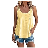 Women Tank Tops Summer Casual Flowy Eyelet Spaghetti Strap Sexy Scoop Neck Sleeveless Shirts Loose Tunic Camisoles