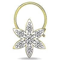 Round Cut D/VVS1 Diamond Flower Leaf Design Nose Pin for Women's & Girl's 14K Yellow Gold Plated 925 Sterling Silver