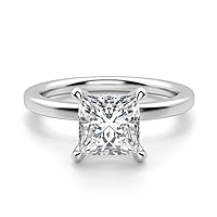 Riya Gems 2 CT Princess Cut Solitaire Moissanite Engagement Rings, VVS1 4 Prong Irene Knife-Edge Silver Wedding Ring, Woman Gift, Promise Gift