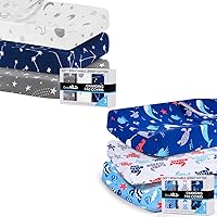 6 Pack Changing Pad Covers - Soft & Stretchy Jersey Cotton Diaper Changing Pad Covers - Blue Whale Ocean and Moon Stars Constellation Bundle