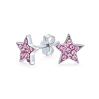 Unisex USA American Patriotic Rock Star Sparkling Pave Black Crystals Pink Celestial Stars Stud Earrings For Women Teen Rose Gold .925 Sterling Silver