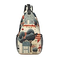 American House Cross Chest Bag Crossbody Backpack for Women Men Sling Bag Travel Hiking Daypack