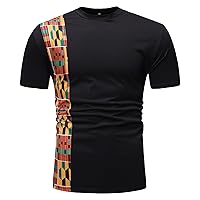 Men's African Pattern Printed T-Shirt Fashion Round Neck Sports Tee Top Tribal Casual Short Sleeve