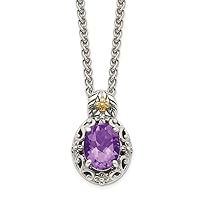 925 Sterling Silver With 14k Accent Amethyst Pendant Necklace Measures 12mm Wide Jewelry for Women