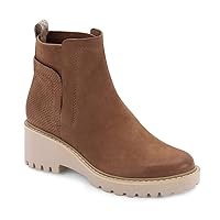 Trish Lucia Womens Platform Lug Sole Chelsea Boots Ankle High Chunky Block Heel Non-Slip Suede Leather Slip on Combat Fashion Booties