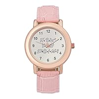 How You Doin Womens Watch Round Printed Dial Pink Leather Band Fashion Wrist Watches