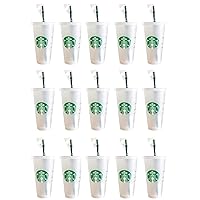 Starbucks 15 Pack Bundle - Reusable Frosted 24 oz Cold Cup with Lid and  Green Straw w/Stopper