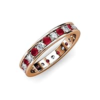 Round Ruby & Diamond Women Eternity Ring Stackable 1.08-1.28 ctw 14K Gold