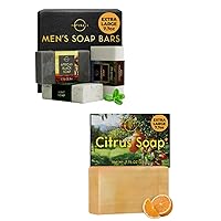 O Naturals Woodsy Mens Soap & 1pc Citrus Soap Bundle - Organic & Natural Soap for Men & Women, Citrus Mens Soap 3-Pcs Mens Soap Bar African Black, Cedarwood, Mint, Exfoliating Bar Soap