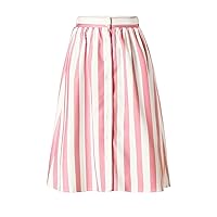 Allegra K Women's Striped Button Front Elastic Back Waist A-Line Midi Skirt