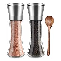 6OZ Stainless Steel Salt and Pepper Grinder Set,Pepper Mill Set with Sharp Blade,Kitchen Adjustable Coarseness and Salt Grinder Refillable by Professional Chef, with a Wooden Spoon