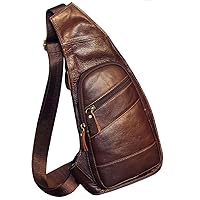 KPYWZER Vintage Leather Sling Bag Backpack for Men Crossbody Shoulder Chest Day Pack Backpacks