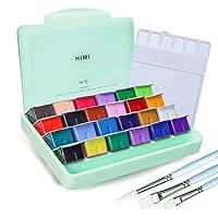 HIMI Gouache Paints set with 3 Paint Brushes, 24 Colors, 30g, Jelly Cup Design Non Toxic Paint for Canvas and Paper, Art Supplies for Professionals (Green Case)
