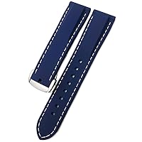 20mm 19mm 22mm Rubber Silicone Waterproof Watch Band Fit for Omega Seamaster for IWC Pilot for Seiko SKX 007 Citizen Strap (Color : Blue White Folding, Size : 22mm)