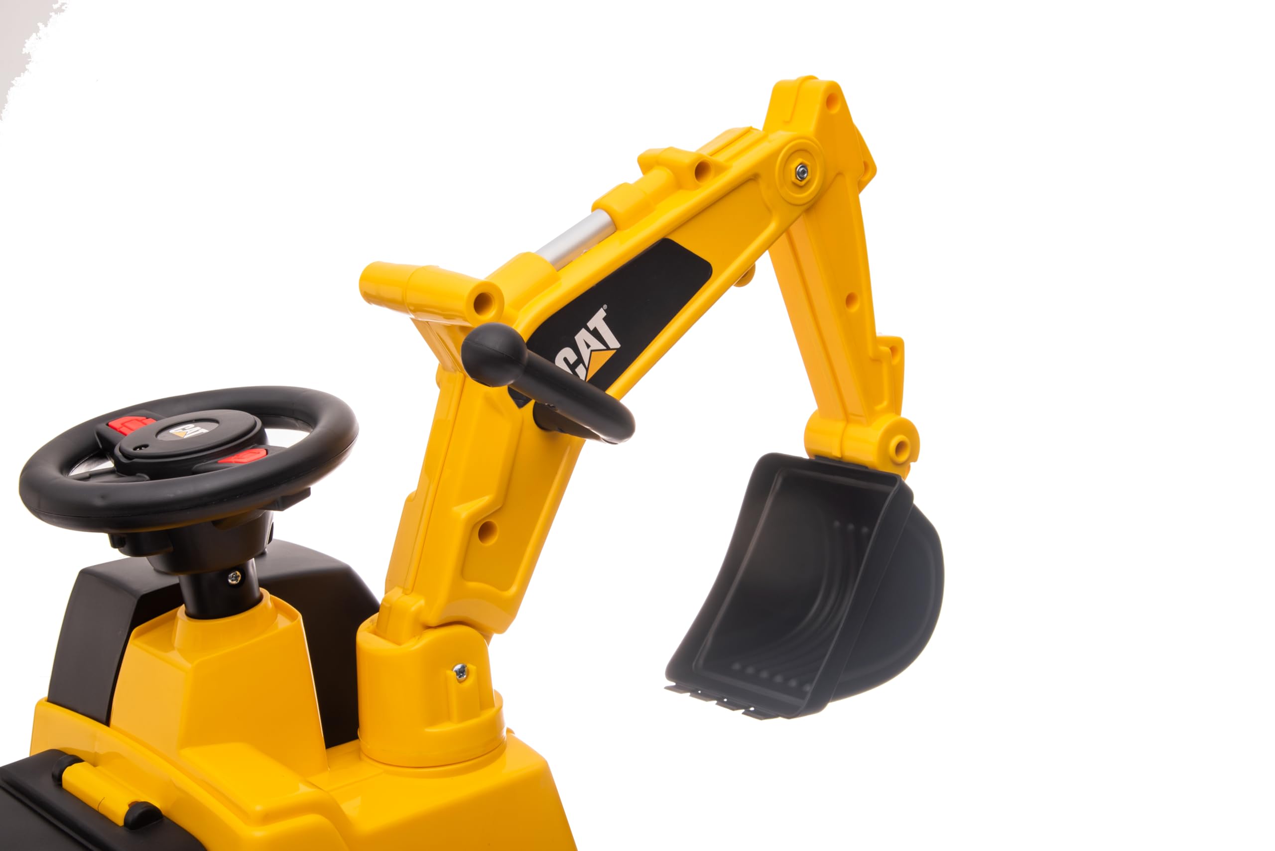 BEST RIDE ON CARS - CAT Excavator (Licensed) Push Car with Under-The-Seat Storage, Steering Wheel Music & Horn Sounds, Sturdy Backrest, and Functional Front Bucket for Hours of Fun! - CATEX_Push_F2F