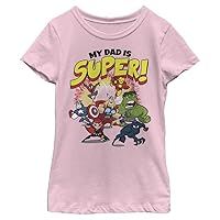 Marvel Little, Big Classic My Dad is Super Girls Short Sleeve Tee Shirt