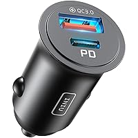 Car Charger, INIU Dual Ports [USB C 30W+USB A 30W] 5A QC 3.0 PD Fast Charge Car Charger Adapter, All-Metal Mini USB C Car Charger for iPhone 15 14 13 Pro Max iPad Samsung S21 MacBook Airpods Tablets
