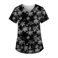 Scrub Tops Women Print Floral Printed Crewneck Short Sleeve T-Shirt Fashion Plaid Shirts for Women