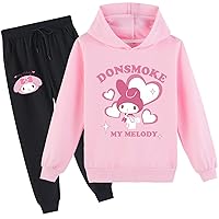 Toddler My Melody Novelty 2 Piece Hoody Set,Basic Hooded Pullover and Jogger Pants Tracksuit(2T-16Y)