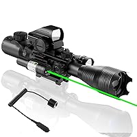 4-12/16x50EG Rifle Scope Combo Dual Illuminated Red/Green with Green/Red Laser 4 Models Holographic Reticle Red Dot for Rail Mount