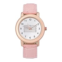 Vintage Mechanic US Flag Womens Watch Round Printed Dial Pink Leather Band Fashion Wrist Watches