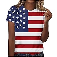 American Flag Patriotic T-Shirt Women 4th of July Gift Shirt USA Flag Stars Stripes Graphic Short Sleeve Casual Tops