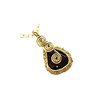 Black Tourmaline Necklace, Designer Necklace, Brass Wire Wrapped Gemstone Necklace Jewelry DR-1027