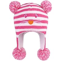 Toddler Kids Infant Winter Fleece Lining Beanie Hat Pom Pom Earflap Knit Caps for Autumn Winter Unisex