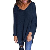 Andongnywell Womens s Casual Long Batwing Sleeve Sweaters Oversized Knit Pullover V Neck Knitted Blouse