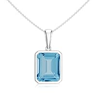 Natural Swiss Blue Topaz Emerald-Cut Pendant Necklace for Women in Sterling Silver / 14K Solid Gold/Platinum