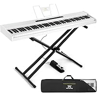 MUSTAR E Piano Digital 88 Keys Keyboard with Semi-Weighted & Bluetooth Portable Set with Sustain Pedal, Keyboard Stand and Carry Case, White